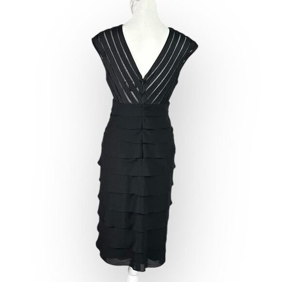 Adrianna Papell Cocktail Dress Women's 4 Black Tiered V-Neck Cap Sleeve - Picture 4 of 8